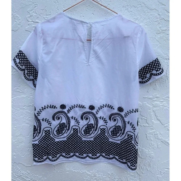 Michael Kors Womens Short Sleeve Cotton Embroidery Blouse Top White Black Sz S - Picture 2 of 8